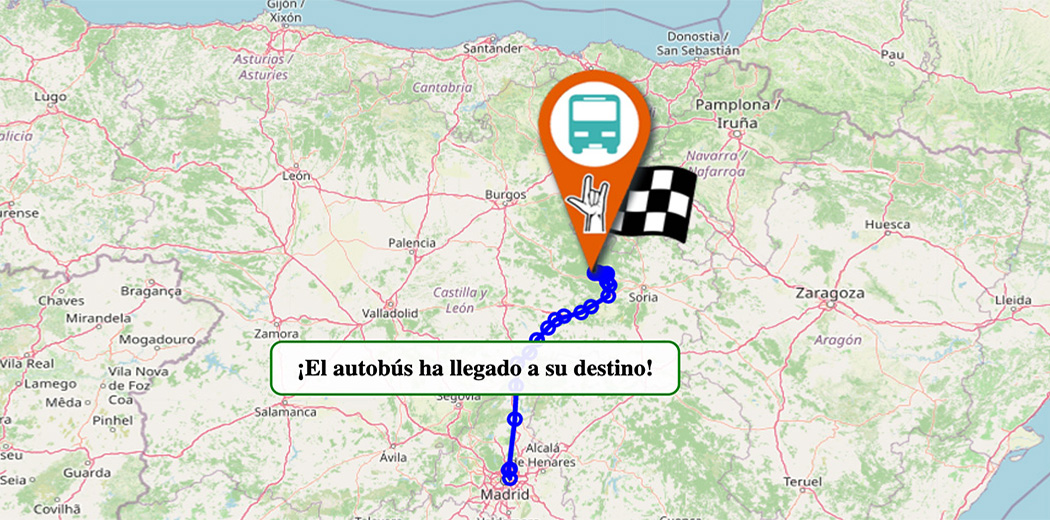 Seguimiento del autobús en tiempo real desde Madrid hasta el campamento en Soria